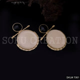 Gold Plated Unique Statement Gemstone Hammered Handmade Drop and Dangle Earring SKU7061
