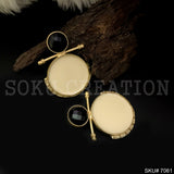 Gold Plated Unique Statement Gemstone Hammered Handmade Drop and Dangle Earring SKU7061