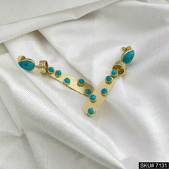 Gold Plated Statement Turquoise Handmade Drop and Dangle Earring SKU7131