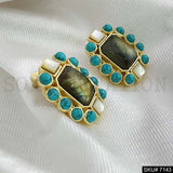 Gold Plated Turquoise and Labra Stone Handmade Big Stud Earring SKU7143