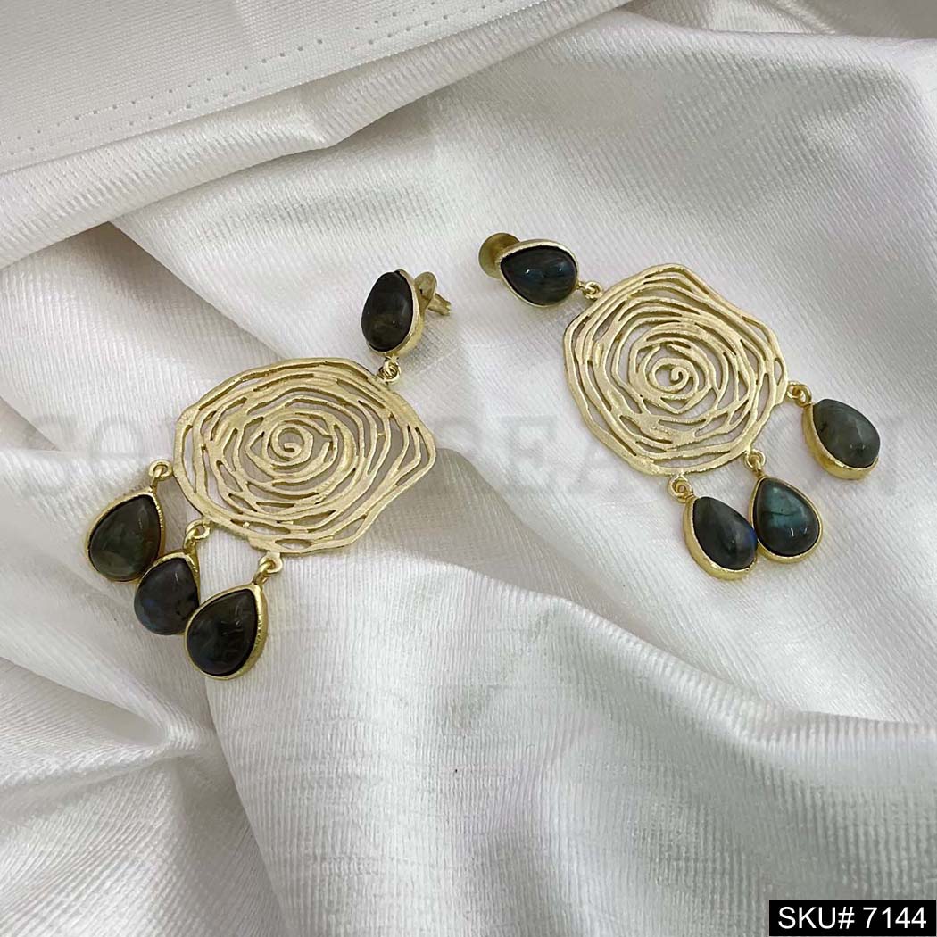 Gold Plated Statement Labra stone Drop Style and Rose Gold Plated Handmade  Drop and Dangle Earring SKU7144