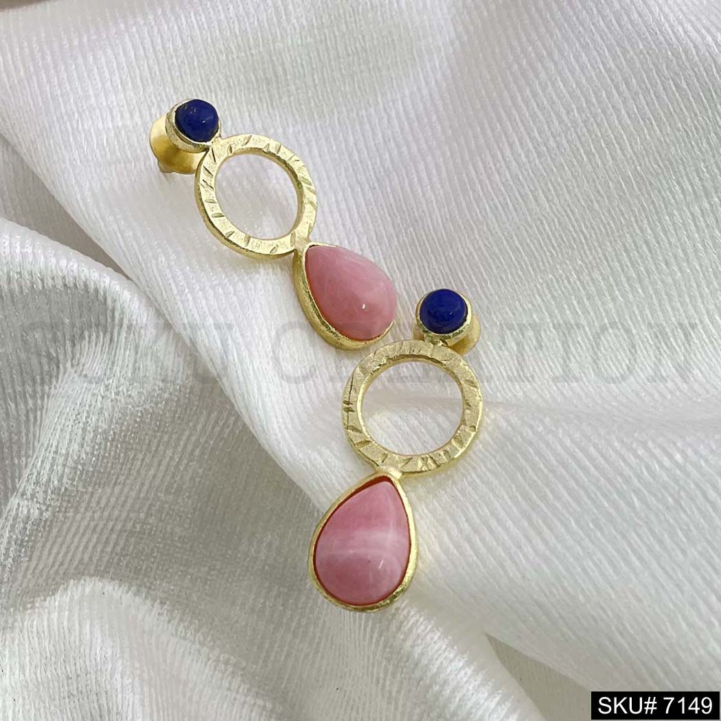 Gold Plated Statement Drop Style in Stone Handmade Drop and Dangle Earring SKU7149