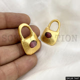 Gold Plated Unique Lock Design of Handmade Stud Earrings SKU7447