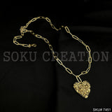 Gold Plated Cable Chain with Unique Heart Shape Design of Charm SKU7451