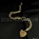 Gold Plated Cable Chain with Unique Heart Shape Design of Charm SKU7451