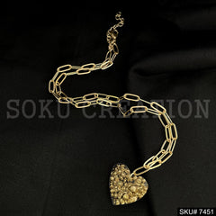 Gold Plated Cable Chain with Unique Heart Shape Design of Charm SKU7451