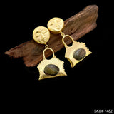 Gold plated Handmade Goddess Face Design Drop and Dangle Lock with Gemstone Earring SKU7482
