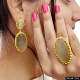 Gold plated Unique Design Monalisa Stone of Drop and Dangle Earring and Ring SKU7502
