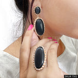 Gold plated Unique Design Monalisa Stone of Drop and Dangle Earring and Ring SKU7502
