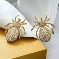 "Gilded Arachnid – Crystal-Studded Spider Statement Earrings" SOKU#7839