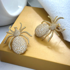 "Gilded Arachnid – Crystal-Studded Spider Statement Earrings" SOKU#7839
