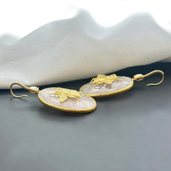"Queen Bee – Rose Quartz & Gold Drop Earrings" SOKU#7869