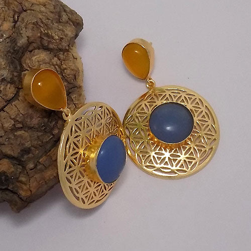Gold plated Drop & Dangle Filigree Stone Earrings SKU2764