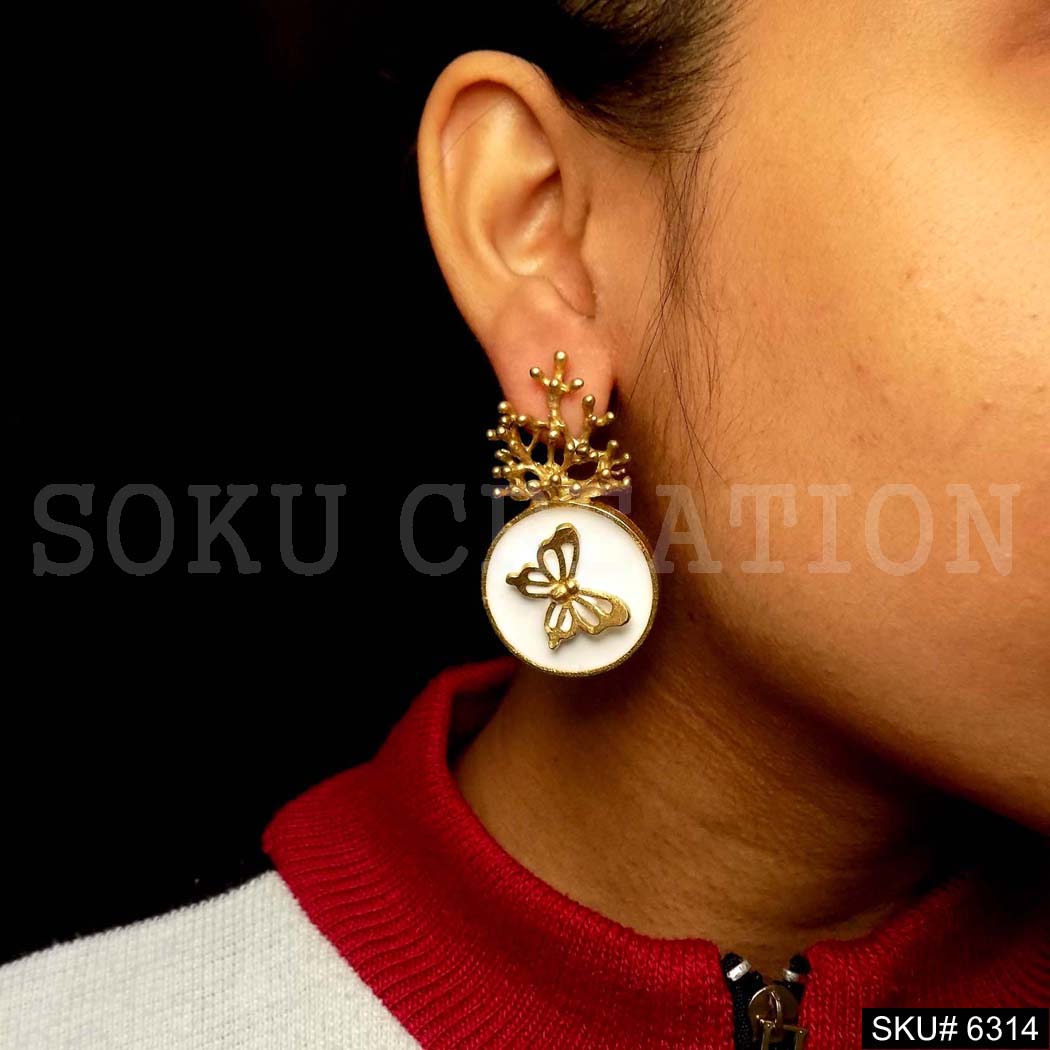 Gold plated Beautiful Butterfly White Enamel Big Stud SKU6314