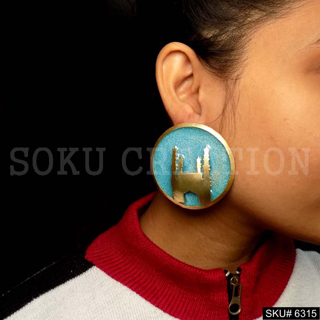 Gold plated Char Minar Style of Big Stud Earring SKU6315
