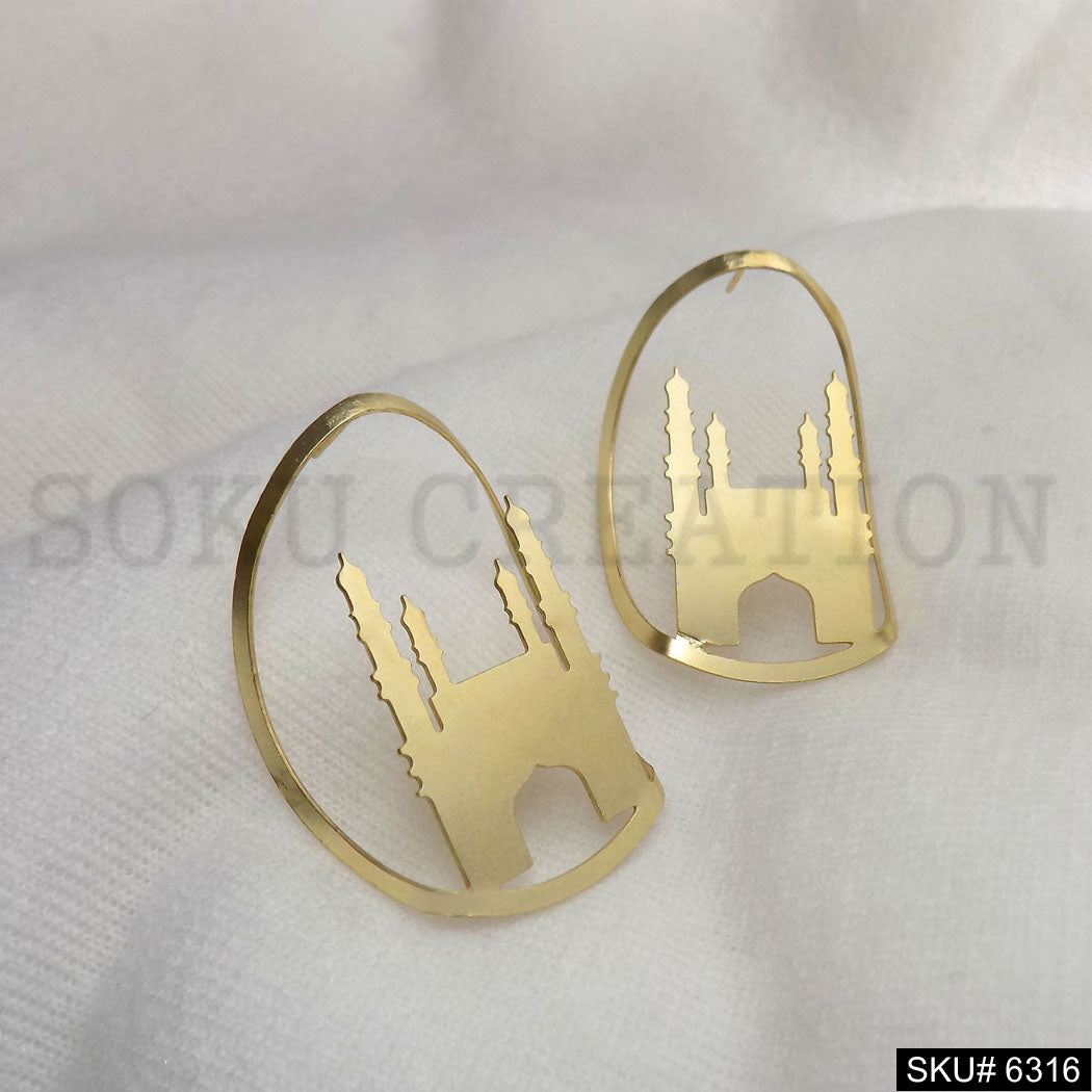 Gold plated Char Minar Style of Big Stud Earring SKU6316