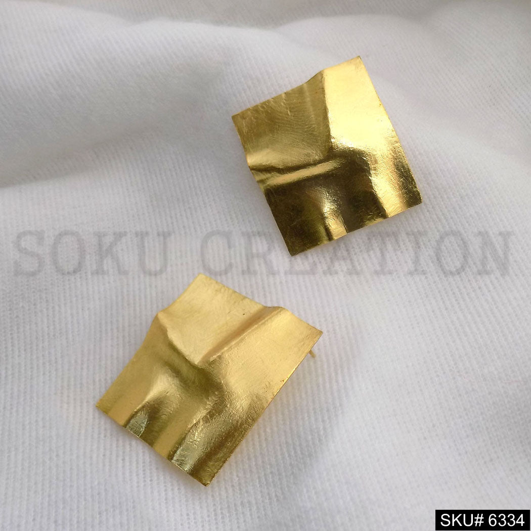 Gold plated Hammered Square Handmade Big Stud Earrings SKU6334