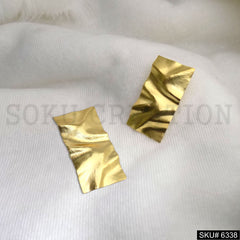 Gold plated Hammered Rectangle Handmade Big Stud Earrings SKU6338