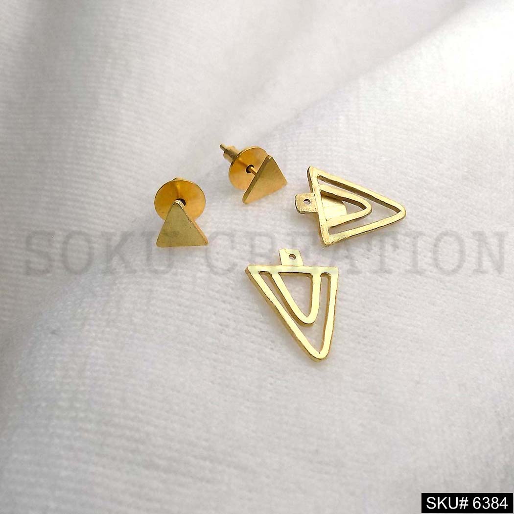 Gold plated Triangle Shape Double Sided Stud Earrings SKU6384