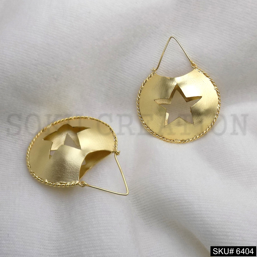 Gold plated Bucket Star Hoop Earrings SKU6404