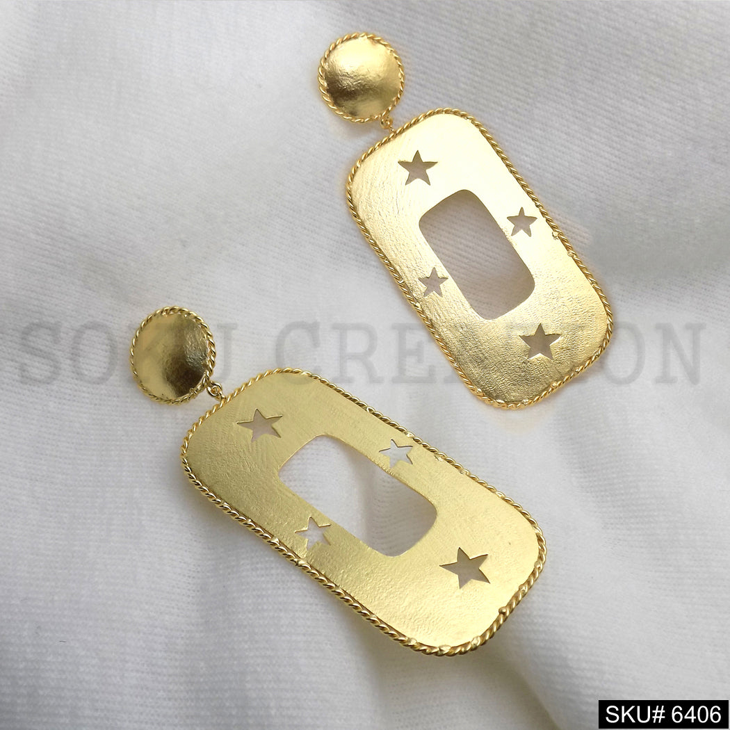 Gold plated Rectangle Star Drop and Dangle Earrings SKU6406