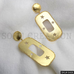 Gold plated Rectangle Star Drop and Dangle Earrings SKU6406