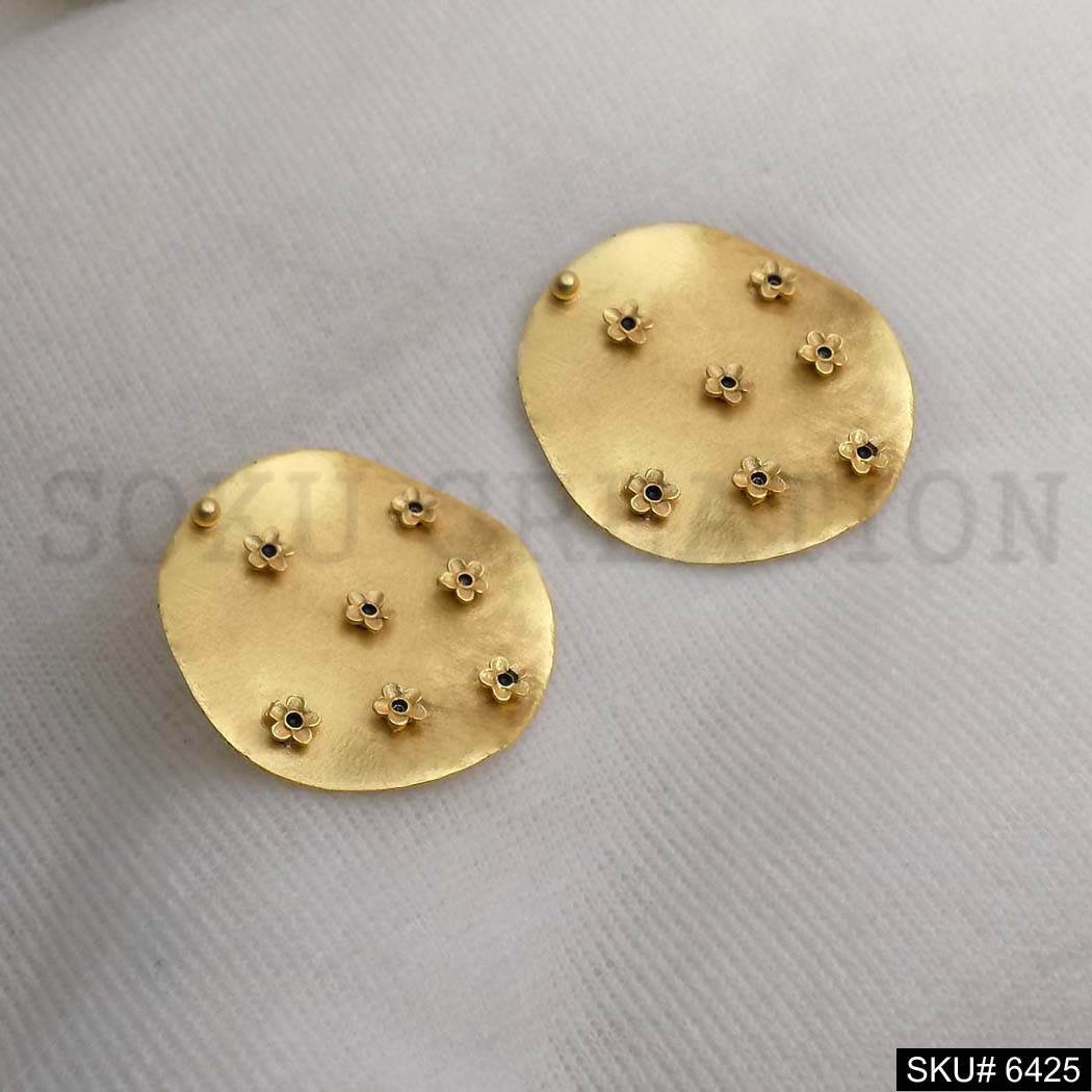 Gold plated Statement Rounded Stylish With Multi Flower Big Stud Earrings SKU6425