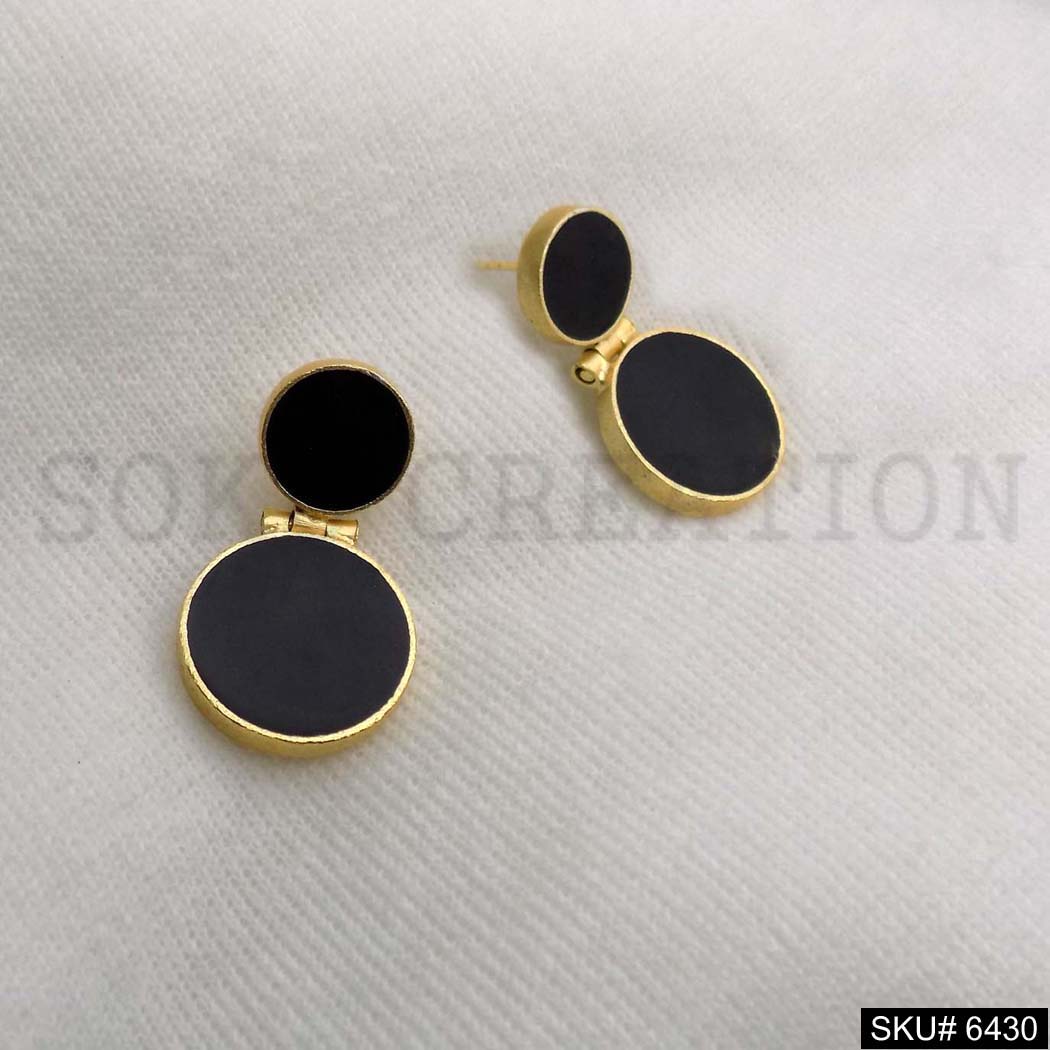 Gold plated Statement Black Rounded Shape Drop and Dangle Earrings SKU6430