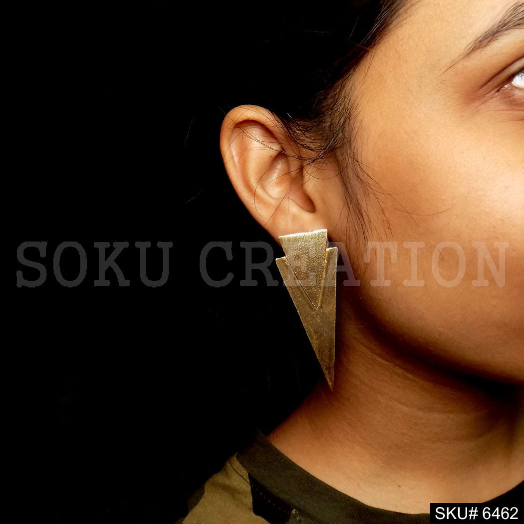 Gold plated Unique Style of Statement Triangle of Big Stud Earrings SKU6462