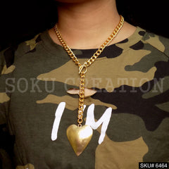 Gold Plated Thick Chain with Heart Pendant Collars SKU6464