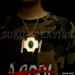 Gold Plated Thick Chain Necklace with Statement Turquoise Necklace SKU6467