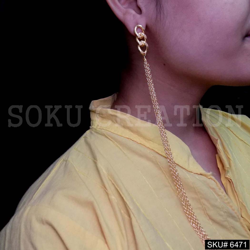 Gold plated Long Multi Chain Drop and Dangle Earrings SKU6471