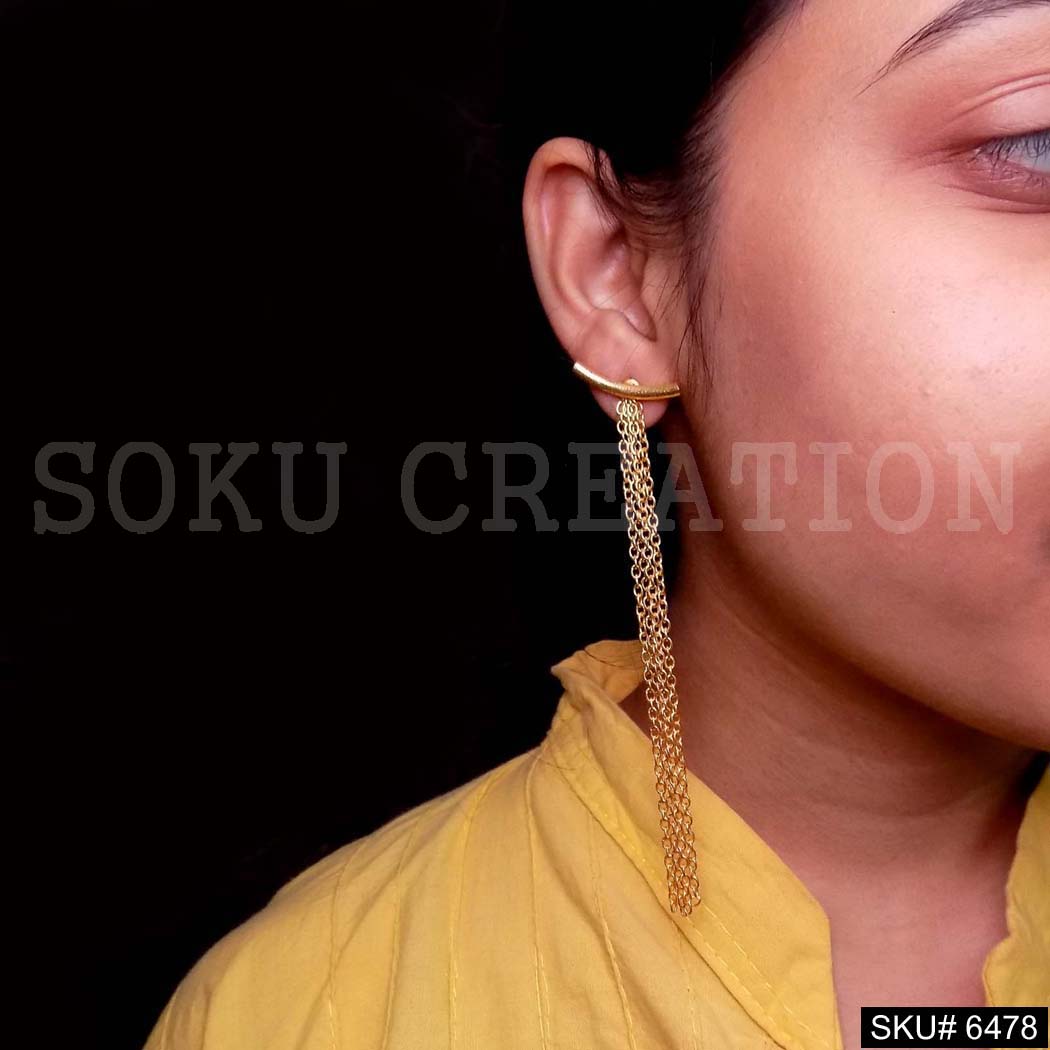 Gold plated Statement Curved with Multi Chain of Drop and Dangle Earrings SKU6478