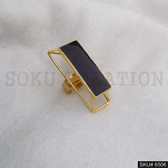 Gold Plated Unique Designer Black Enamel Adjustable Handmade Ring SKU6506