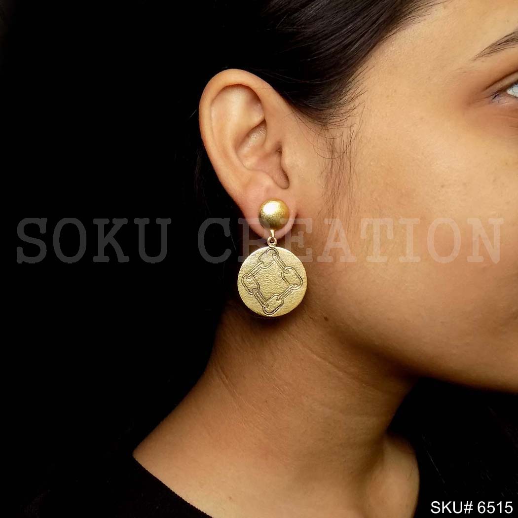 Gold plated Statement Rounded Drop and Dangle Earrings SKU6515