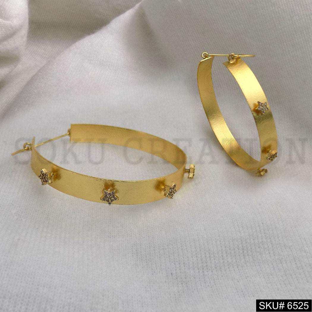 Gold plated Statement Rounded Small Star Hoops Earrings SKU6525