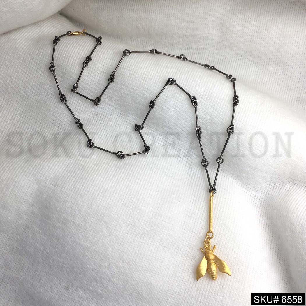 Metal plated Plain Chain  With Gold Plated Dragonfly Charm SKU6558