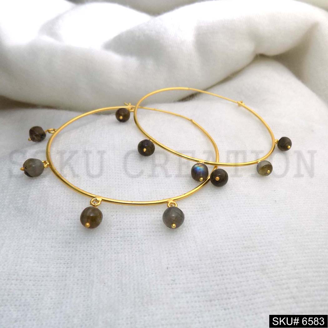 Gold plated Beads Stone Big Hoops Earring SKU6583