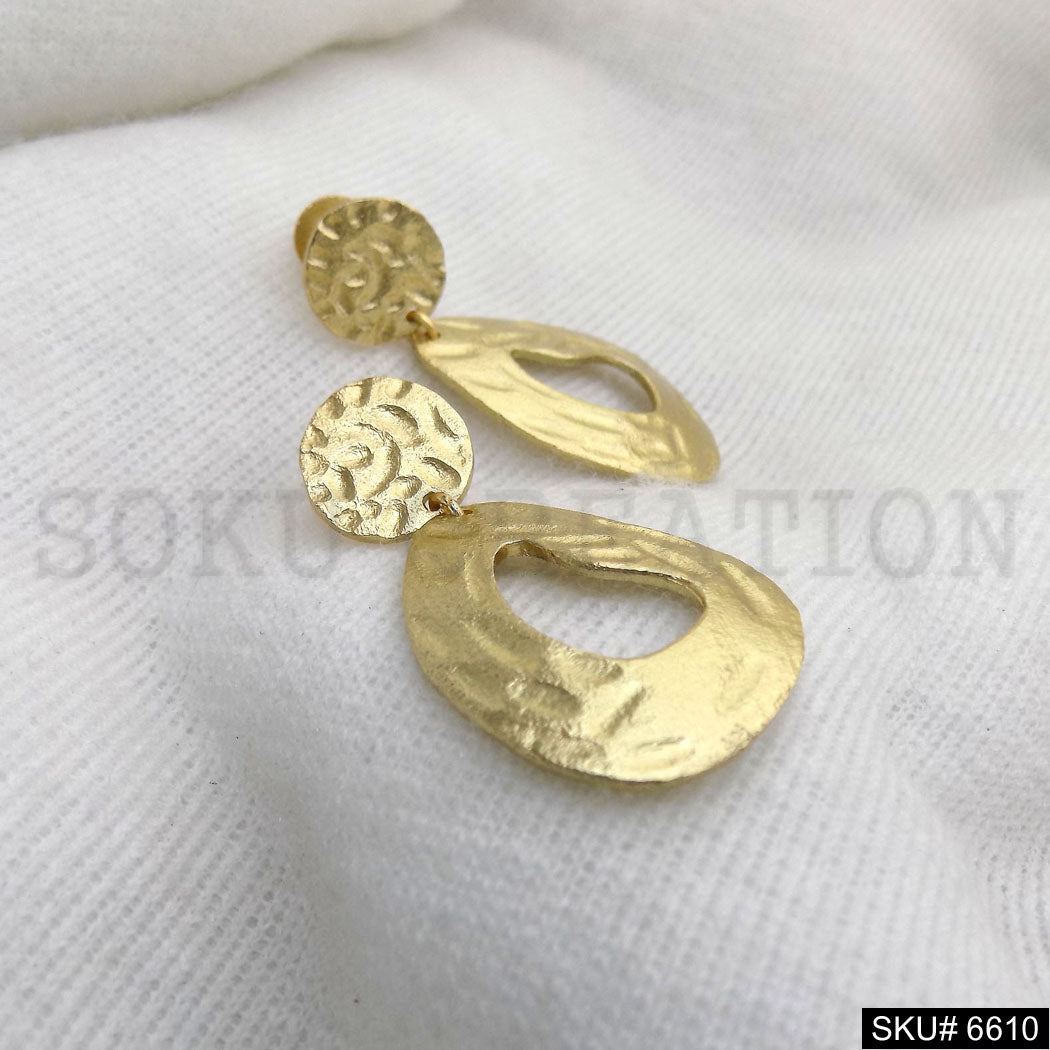 Gold plated Hammered Statement Handmade Unique Design of Drop and Dangle Earring SKU6610