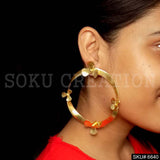Gold plated Flower on Circle Big Hoops Unique Handmade Design of Stud Earring SKU6640