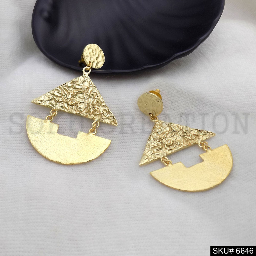 Gold plated Statement Hammered Unique Handmade Design of Drop & Dangle Earring SKU6646