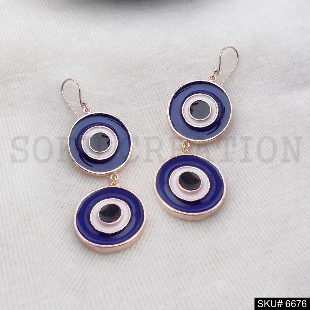 Rose Gold plated Designer Protective Evil Eye Ear Wire Earrings SKU6676