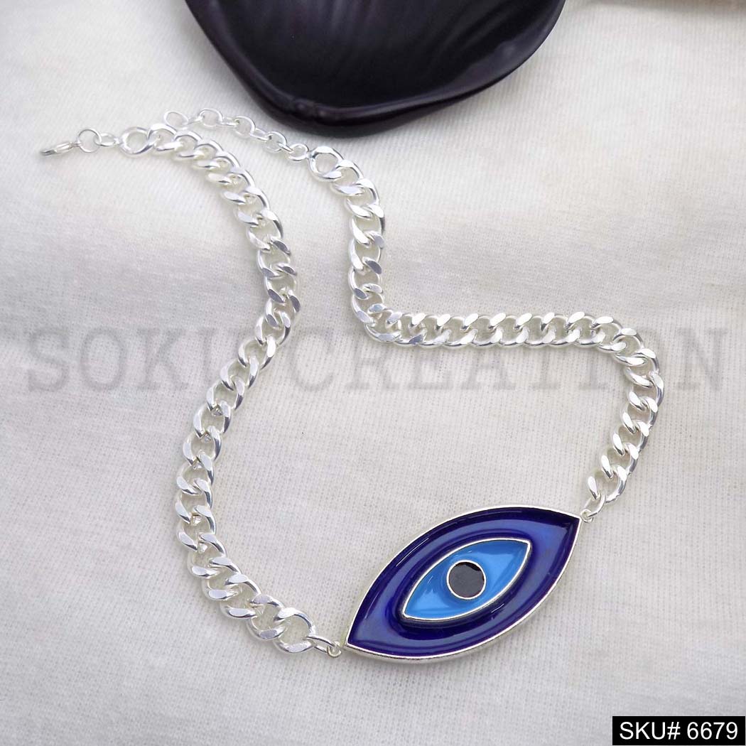 Silver Plated Handmade Cable Chain with Evil Eye Necklace SKU6679