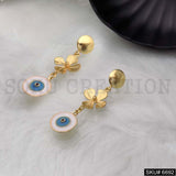 Gold plated Designer Flower Protective Evil Eye Drop And Dangle Earrings SKU6692