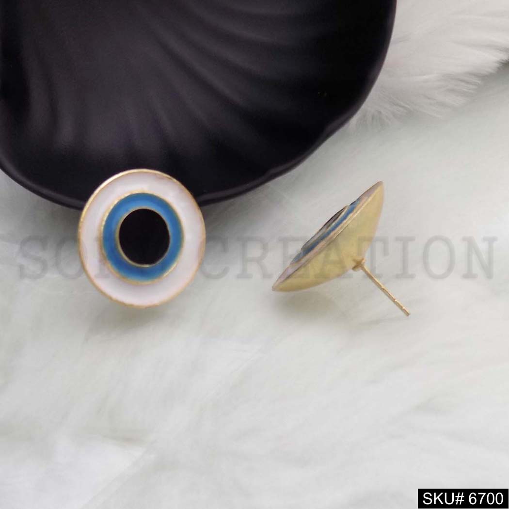 Gold plated Simple Rounded Evil Eye Stud Earrings SKU6700