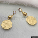 Gold Plated Hexagon with Pearl Handmade Drop and Dangle Earrings SKU6739