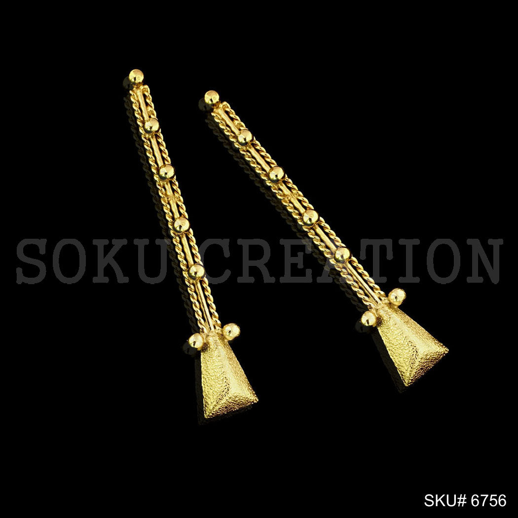 Gold plated Twisted Wire Statement Long Stud Earrings SKU6756