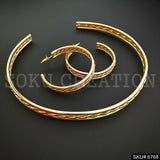Gold plated Unique Twisted Wire Design Jewelry Set Earrings Cuff and Choker SKU6768