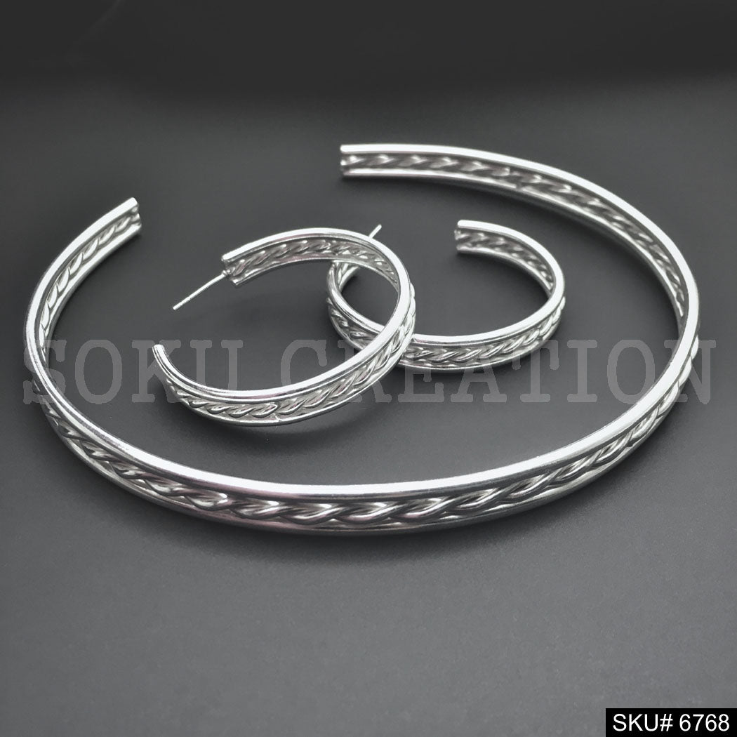 Gold plated Unique Twisted Wire Design Jewelry Set Earrings Cuff and Choker SKU6768