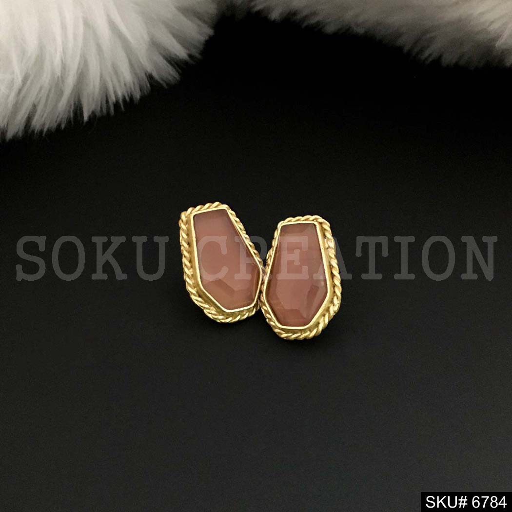 Gold Plated Brown stone Twisted Wire Stud Earrings SKU6784